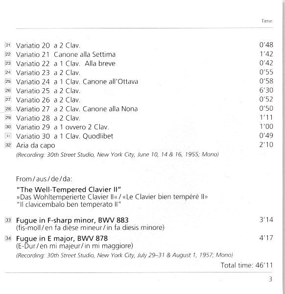 Johann Sebastian Bach, Glenn Gould : Goldberg Variations BWV 988 (The Historic 1955 Debut Recording) (Album,Reissue,Remastered,Mono)