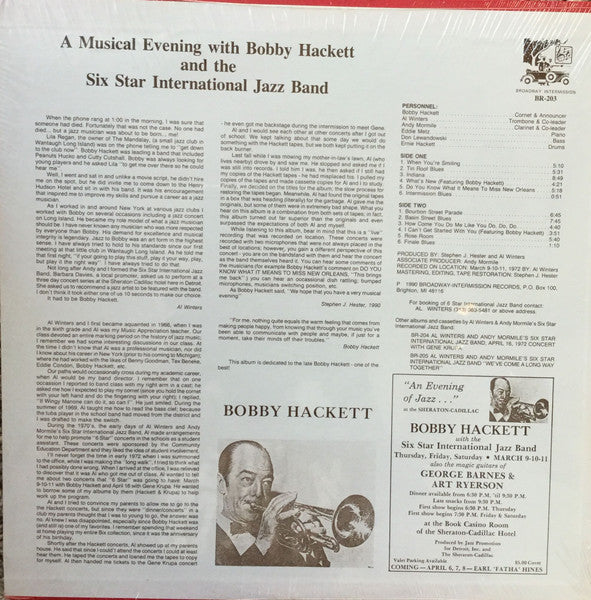 Bobby Hackett And The Six Star International Jazz Band : A Musical Evening With Bobby Hackett And The Six Star International Jazz Band (LP,Album)