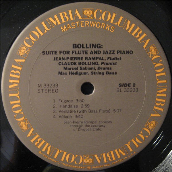 Jean-Pierre Rampal / Claude Bolling : Suite For Flute And Jazz Piano (LP,Album)