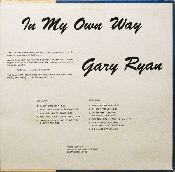 Gary Ryan (2) : In My Own Way (LP,Album)