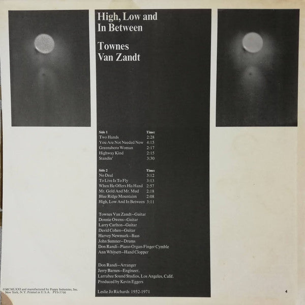 Townes Van Zandt : High, Low And In Between (LP,Album,Stereo)