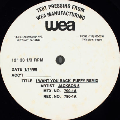 The Jackson 5 : I Want You Back (Puffy Remix) (12",33 ⅓ RPM,Test Pressing)