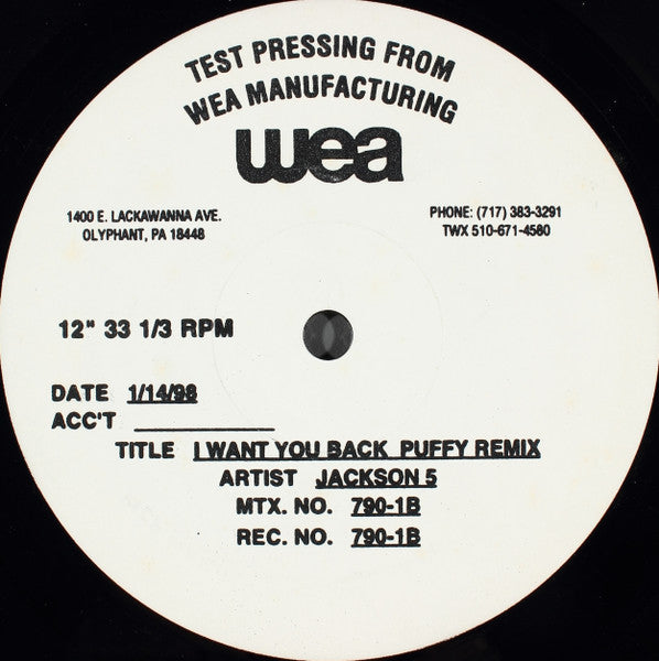The Jackson 5 : I Want You Back (Puffy Remix) (12",33 ⅓ RPM,Test Pressing)