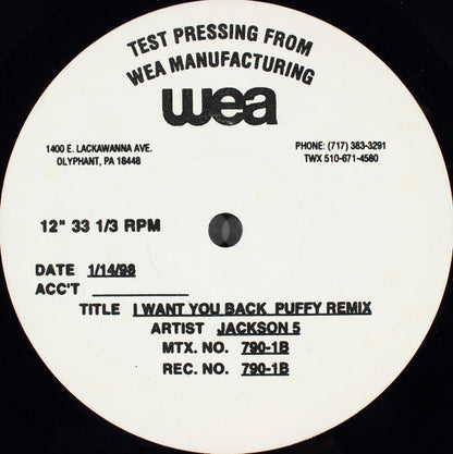 The Jackson 5 : I Want You Back (Puffy Remix) (12",33 ⅓ RPM,Test Pressing)