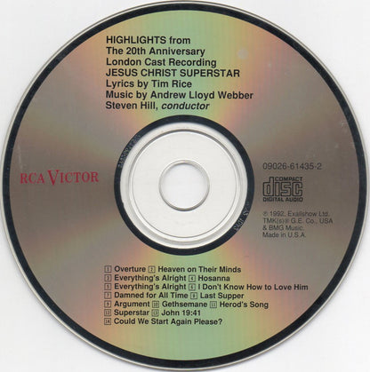 Andrew Lloyd Webber And Tim Rice : Jesus Christ Superstar - Highlights From The 20th Anniversary London Cast Recording (Album,Stereo)