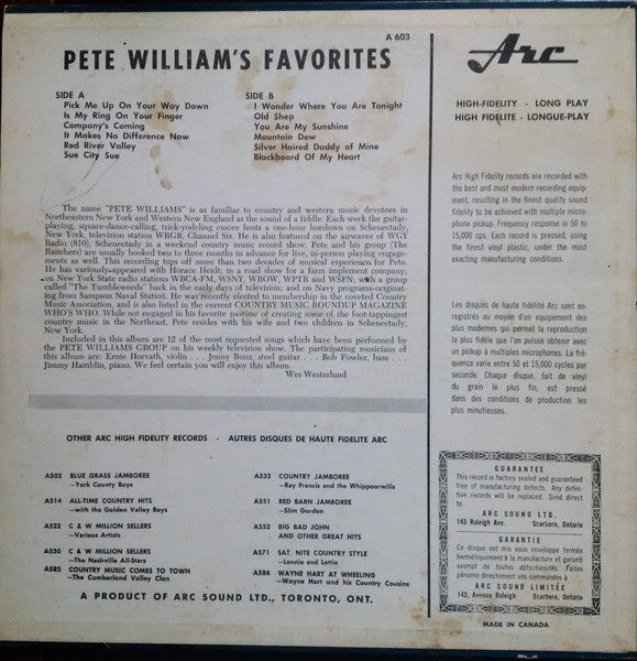 Pete Williams (7) : Pete Williams Favorites (LP,Album)