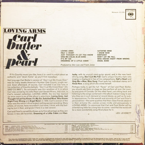 Carl & Pearl Butler : Loving Arms (LP,Mono)