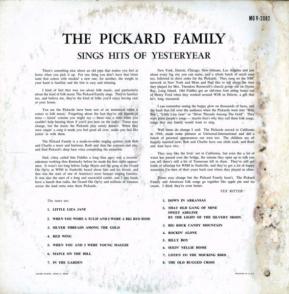 Pickard Family, The : The Pickard Family Sings Hits Of Yesterday (LP,Album)
