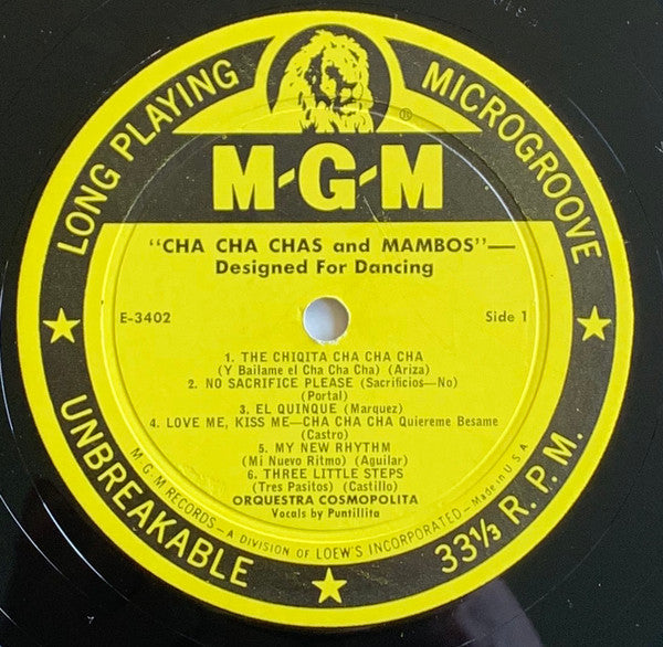 Orquesta Cosmopolita And Dave "Tico" Robbins Quintette : Cha Cha Chas & Mambos - Designed For Dancing (LP,Album,Mono)