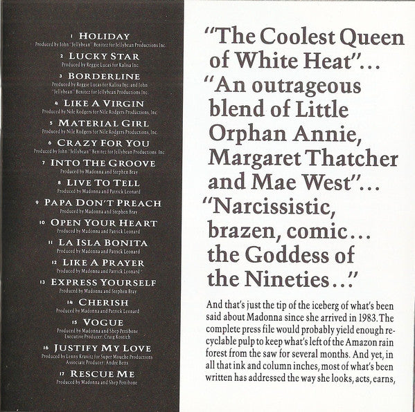 Madonna : The Immaculate Collection (Compilation,Club Edition)