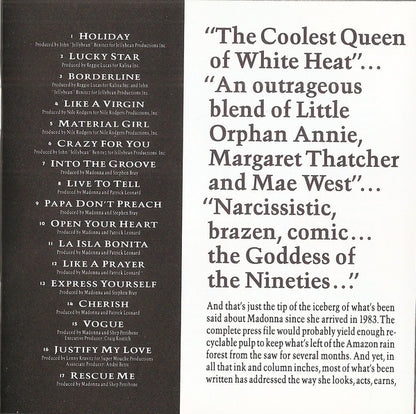 Madonna : The Immaculate Collection (Compilation,Club Edition)