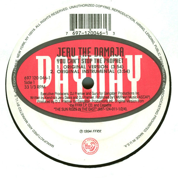 Jeru The Damaja : You Can't Stop The Prophet (12",33 ⅓ RPM)