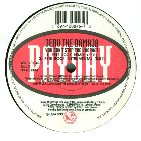 Jeru The Damaja : You Can't Stop The Prophet (12",33 ⅓ RPM)