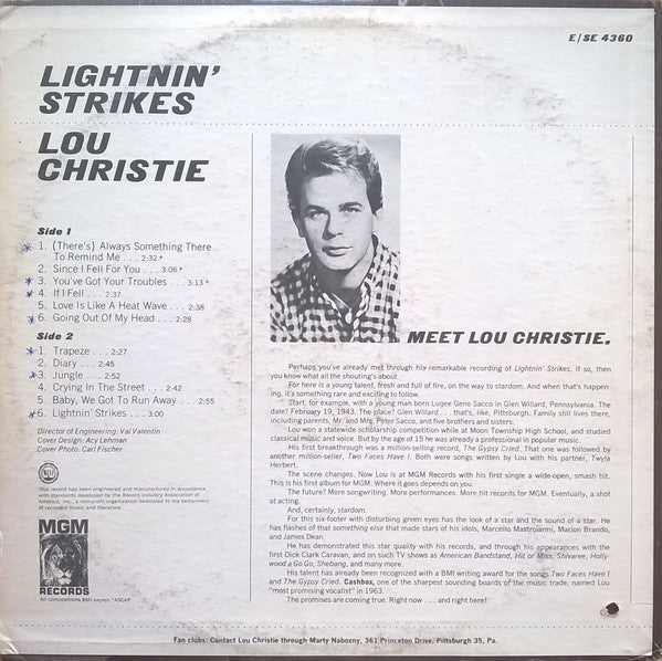Lou Christie : Lightnin' Strikes (LP,Album,Stereo)