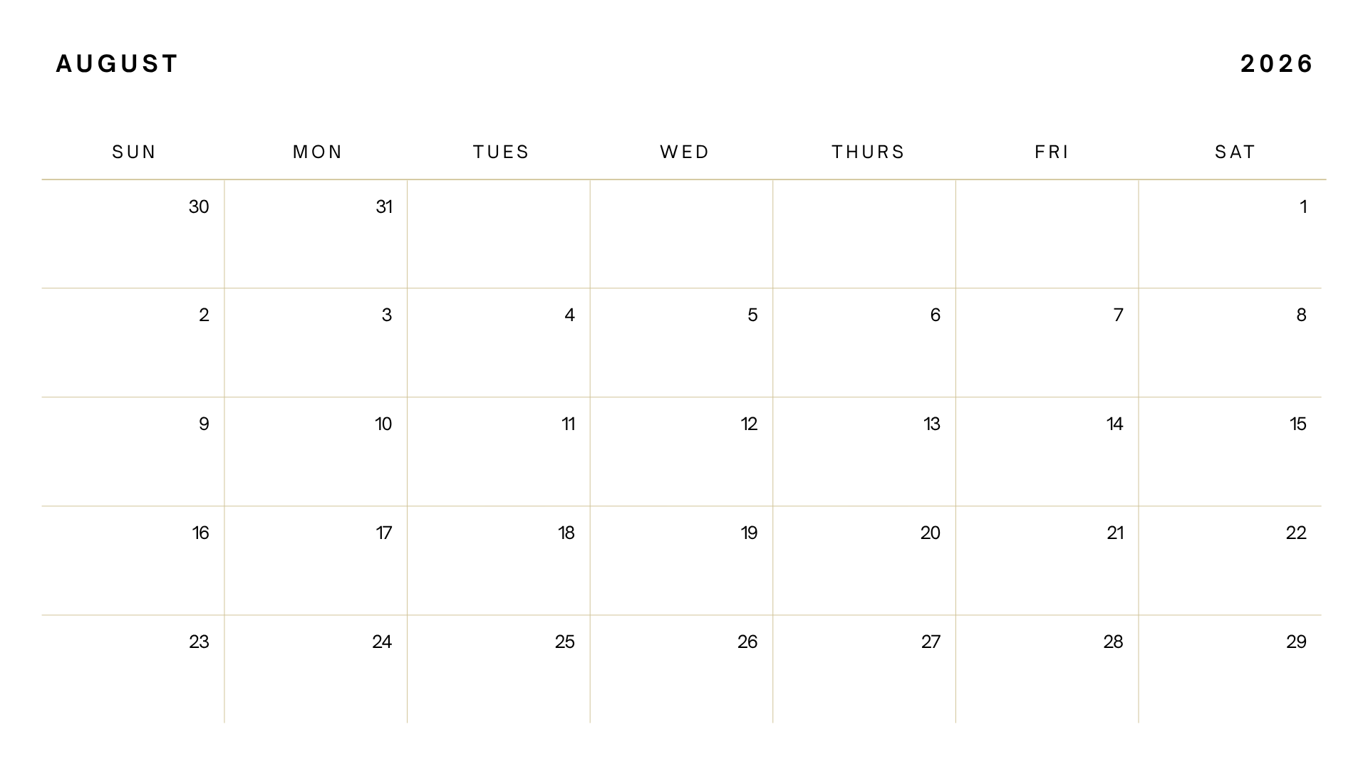 august event calendar