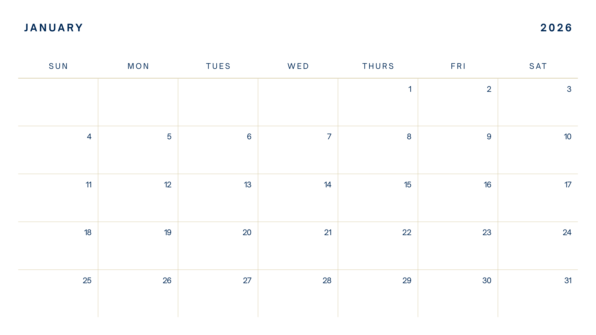 January 2026 calendar