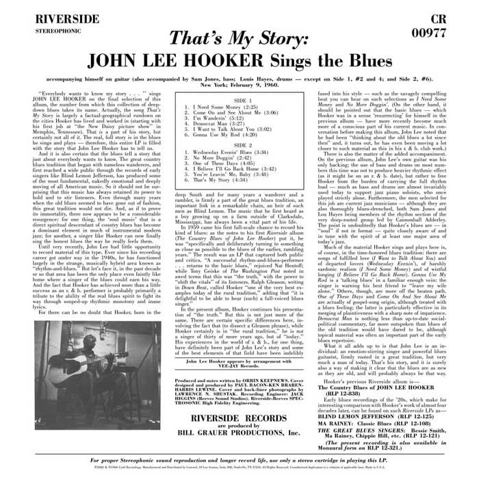John Lee Hooker - That's My Story (Bluesville Acoustic Sounds Series, LP Vinyl) UPC: 888072738379