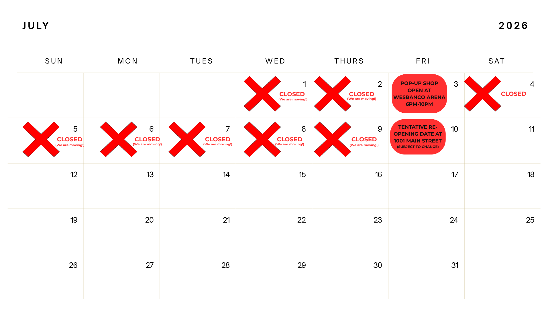 july 2026 updated event calendar