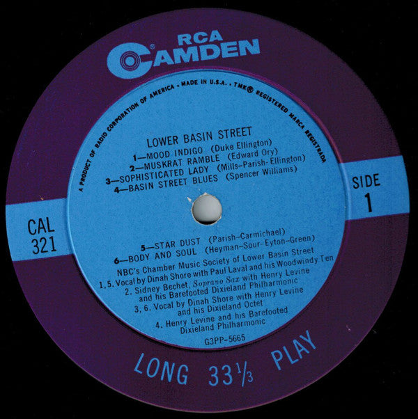 Dinah Shore, Lena Horne, Sidney Bechet, Dr Henry Levine's Barefooted Dixieland Philharmonic, Paul Lavalle And His Woodwindy Ten : NBC's Chamber Music Society Of Lower Basin Street (LP,Album,Compilation,Mono)