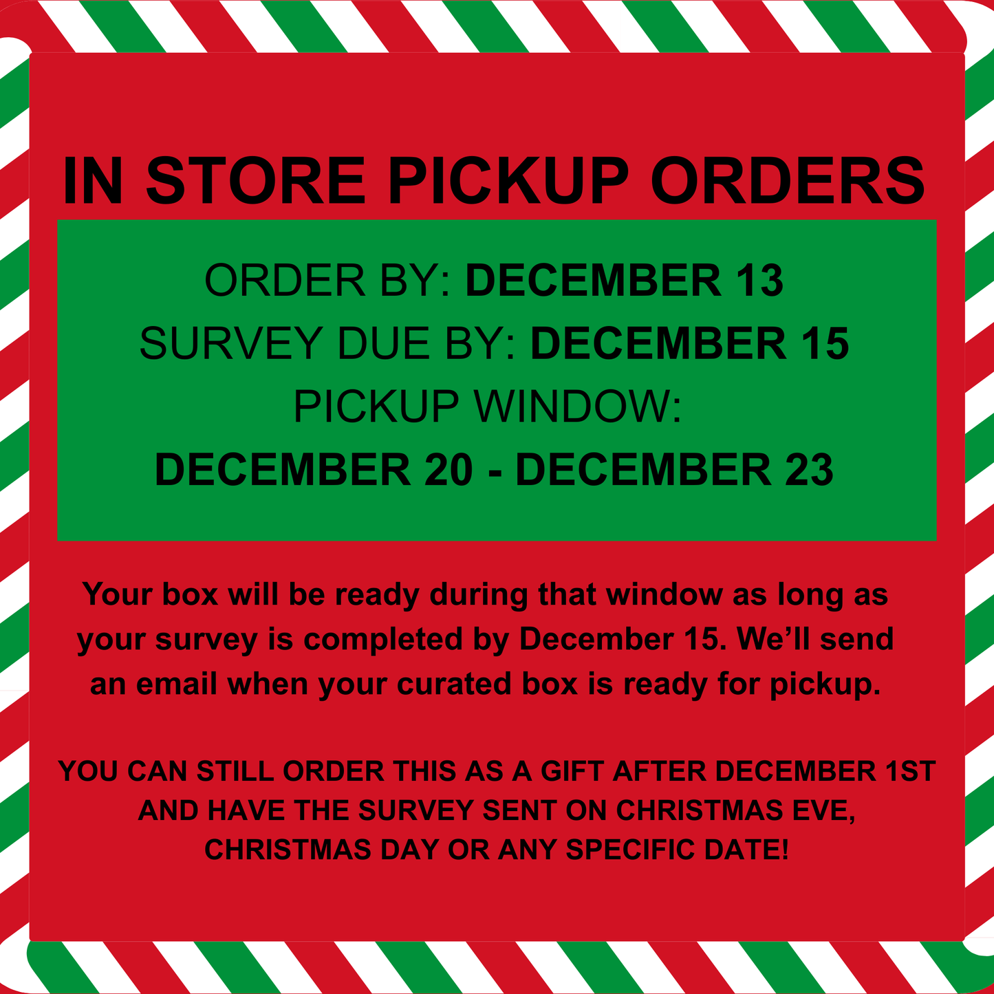 in store pickup holiday update