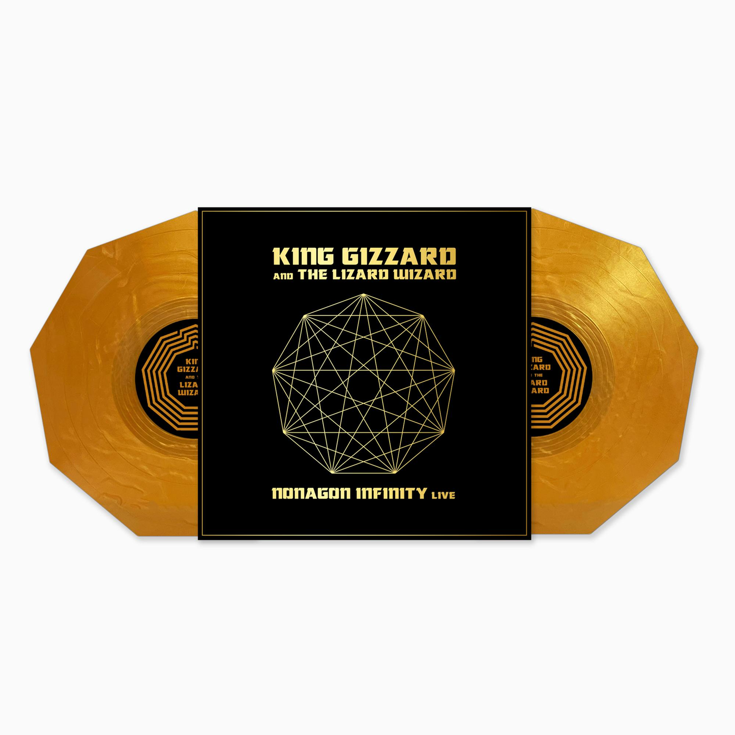 King Gizzard & The Lizard Wizard - Nonagon Infinity Live (Indie Exclusive, 2LP 'Gold Nugget'-Colored, Nonagon-Shaped Vinyl) UPC: 5060978394315