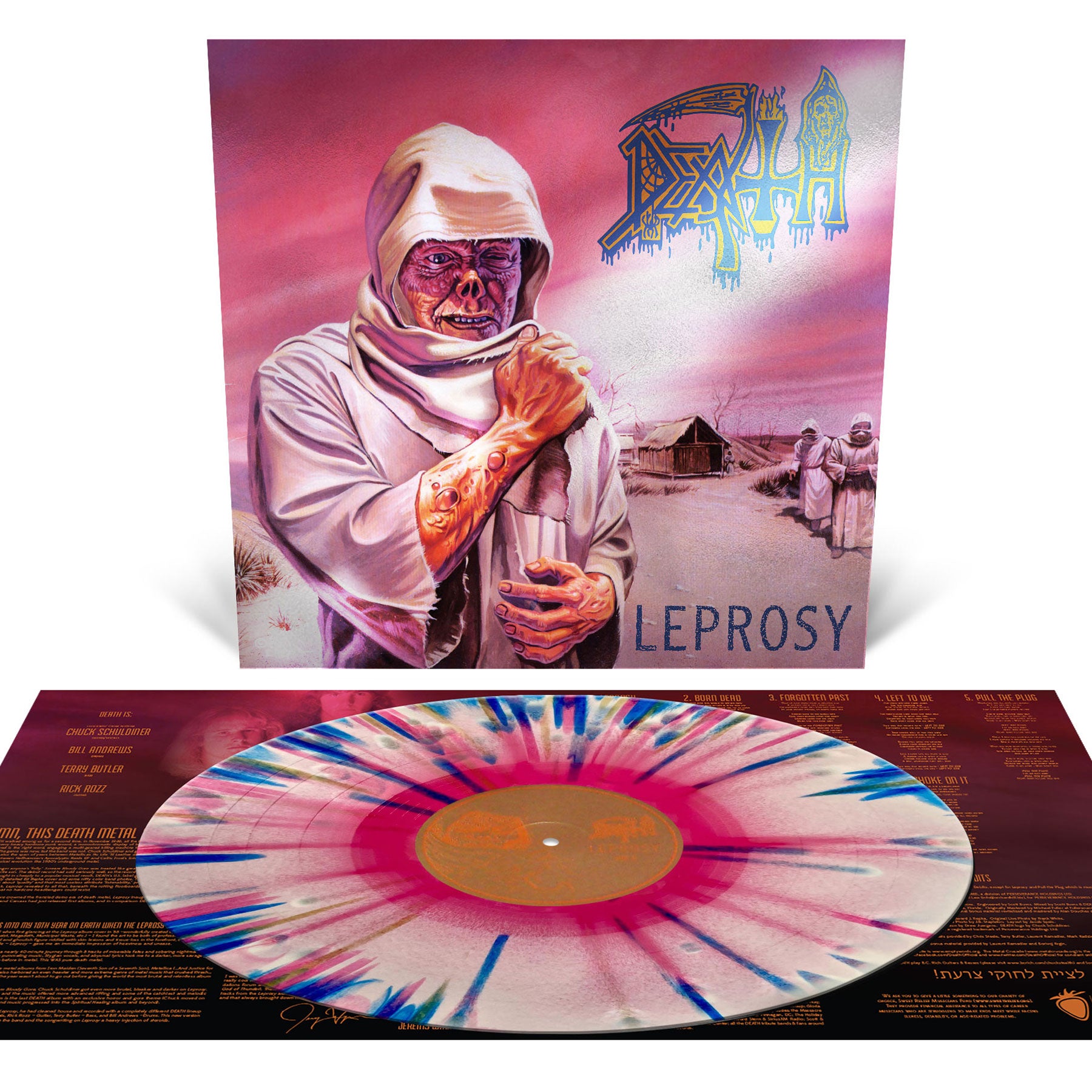 Death - Leprosy (Hot Pink, Bone White and Blue Jay Tri Color Merge with Splatter LP Vinyl) UPC: 781676520015