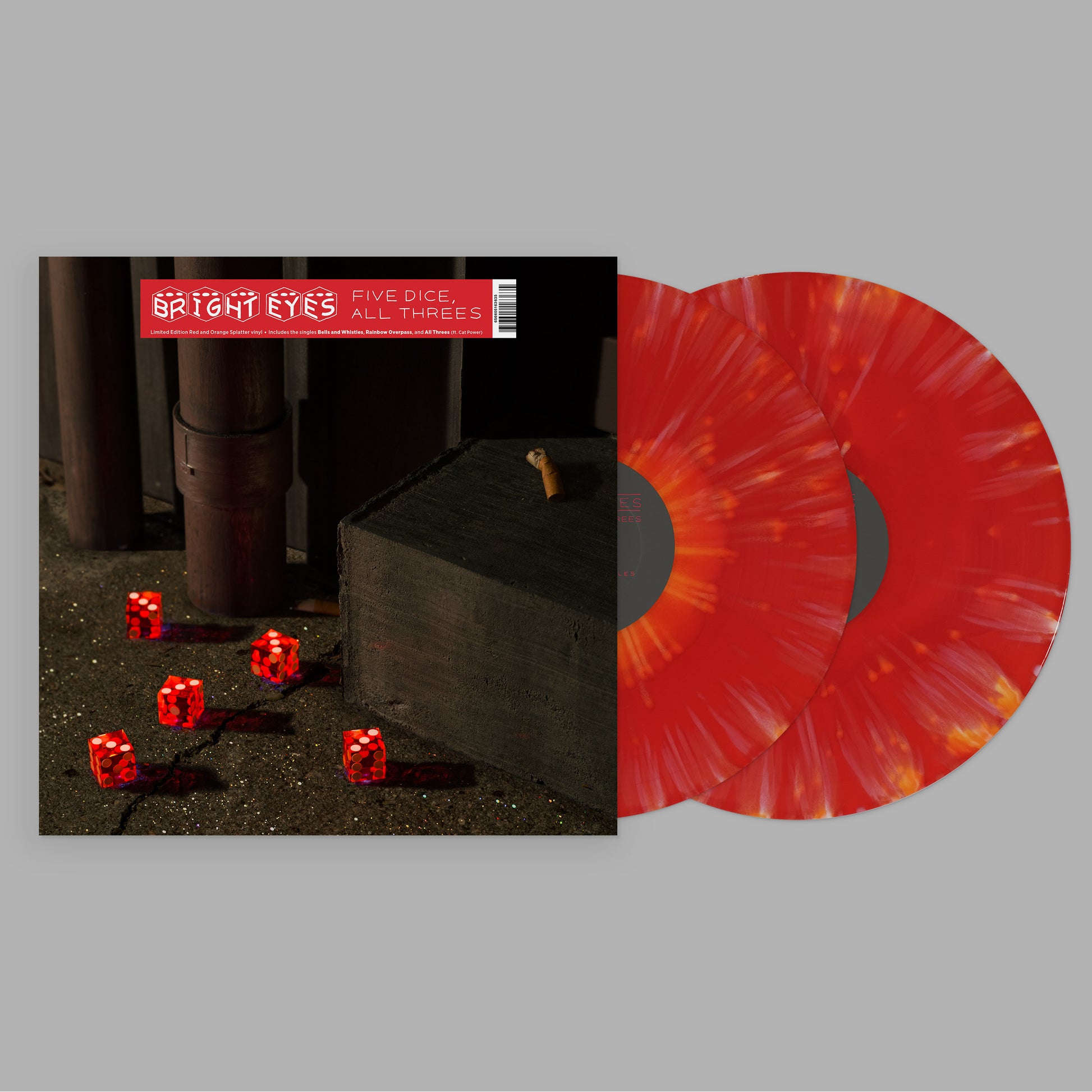 Bright Eyes - Five Dice, All Threes (2LP Red & Orange Splatter Vinyl) UPC: 656605163635