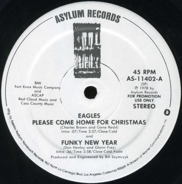 Eagles : Please Come Home For Christmas / Funky New Year (12", Mono, Promo)