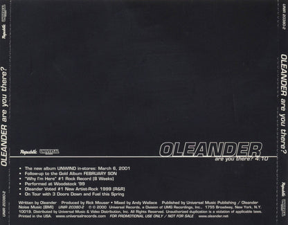 Oleander : Are You There? (CD, Single, Promo)
