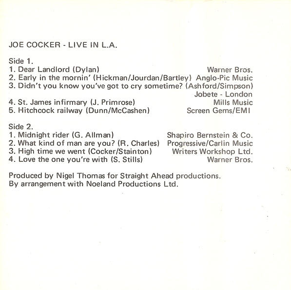 Joe Cocker : Live In L.A. (Cass, Comp)