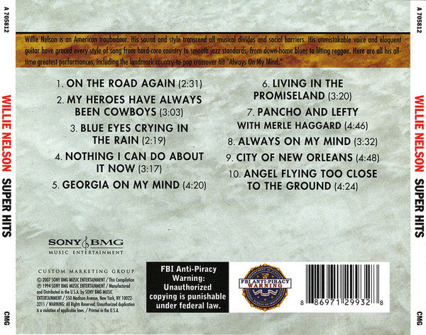 Willie Nelson : Super Hits (CD, Comp, RE)