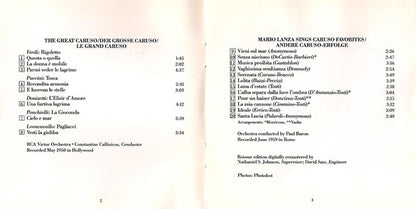 Mario Lanza : The Great Caruso And Other Caruso Favorites (CD, Album, Comp, RM)