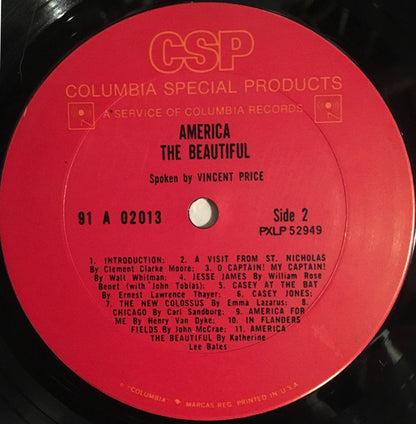 Vincent Price (2) : America The Beautiful - The Heart Of America In Poetry (LP)