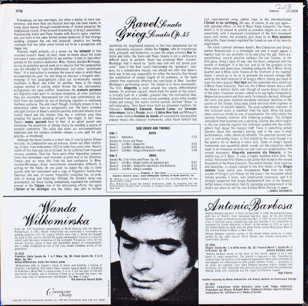 Maurice Ravel / Edvard Grieg - Wanda Wilkomirska / Antonio Barbosa : Ravel Sonata / Grieg Sonata Op. 45 (LP)