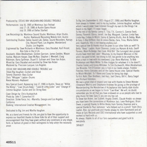 Stevie Ray Vaughan & Double Trouble : Live Alive (Cass, Album, RE, Cle)
