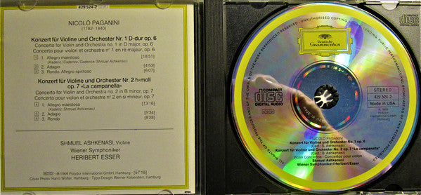 Niccolò Paganini - Shmuel Ashkenasi, Wiener Symphoniker, Heribert Esser : Violin concertos Nos. 1 & 2 "La Campanella" (CD, Album, RM)