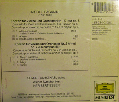 Niccolò Paganini - Shmuel Ashkenasi, Wiener Symphoniker, Heribert Esser : Violin concertos Nos. 1 & 2 "La Campanella" (CD, Album, RM)