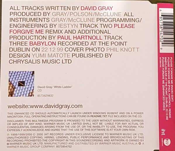 David Gray : Please Forgive Me (CD, Single, Enh)