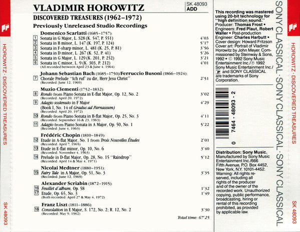 Vladimir Horowitz : Discovered Treasures (CD)