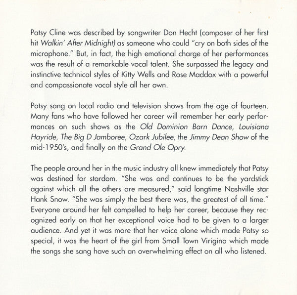 Patsy Cline :  The Best Of Patsy Cline - Today, Tomorrow And Forever (CD, Comp)