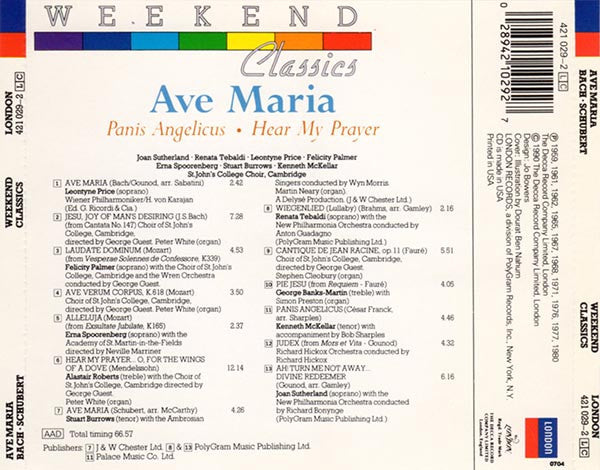Johann Sebastian Bach / Franz Schubert : Ave Maria (CD, Comp)