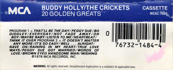 Buddy Holly & The Crickets (2) : 20 Golden Greats (Cass, Comp, RE, Whi)