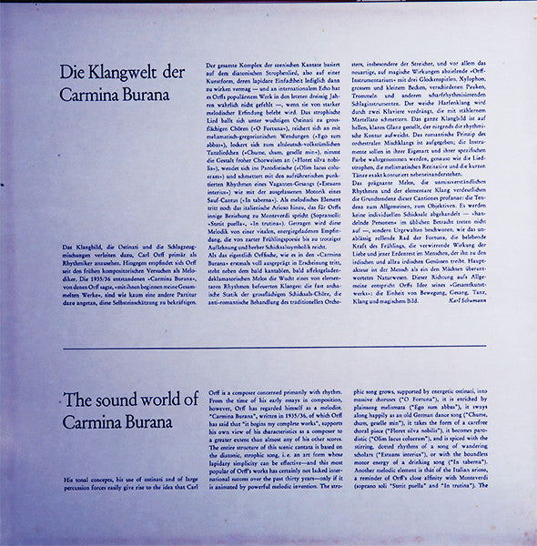 Carl Orff - Gundula Janowitz · Gerhard Stolze · Dietrich Fischer-Dieskau / Chor Der Deutschen Oper Berlin Und Orchester Der Deutschen Oper Berlin / Eugen Jochum : Carmina Burana (LP, RP, Gat)