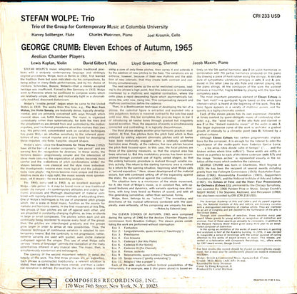 Stefan Wolpe / George Crumb : Trio / Eleven Echoes Of Autumn, 1965 (LP, Album)