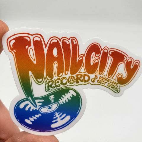 "Nail City Record Wheeling, WV" Die Cut Sticker - Rainbow
