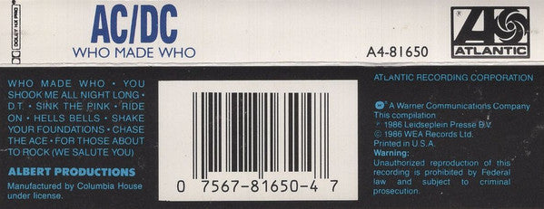 AC/DC : Who Made Who (Cass, Comp, Club, Whi)