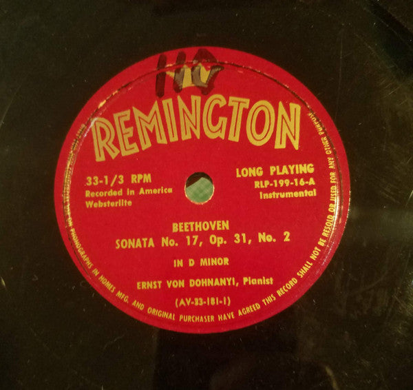 Ernst von Dohnányi plays Ludwig van Beethoven And Joseph Haydn : Sonata No. 17 Op. 31, No. 2 In D Minor / Andante In F Major / Variations In F Minor (LP, Mono)