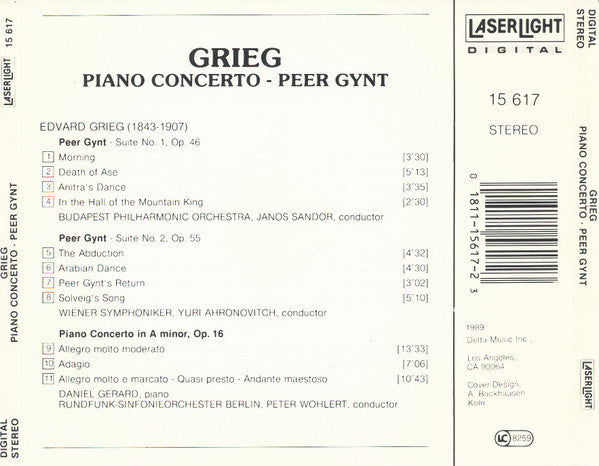 Edvard Grieg - The Budapest Philharmonic Orchestra, Wiener Symphoniker, Janos Sandor, Yuri Ahronovitch : Piano Concerto / Peer Gynt Suites 1 & 2 (CD)