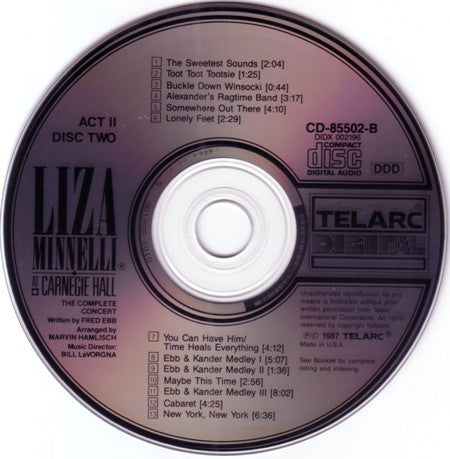 Liza Minnelli : Liza Minnelli At Carnegie Hall (2xCD, Album)