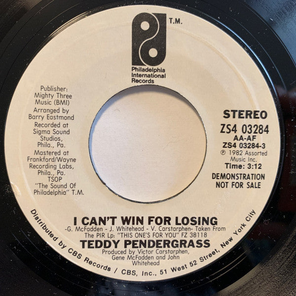 Teddy Pendergrass : I Can't Win For Losing (7", Promo, Styrene, Ter)